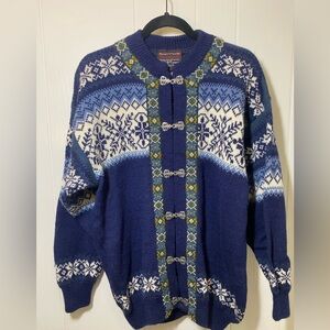 Vintage Men's Blue Norwool Patterned Sweater Made in Norway 100% Wool Medium